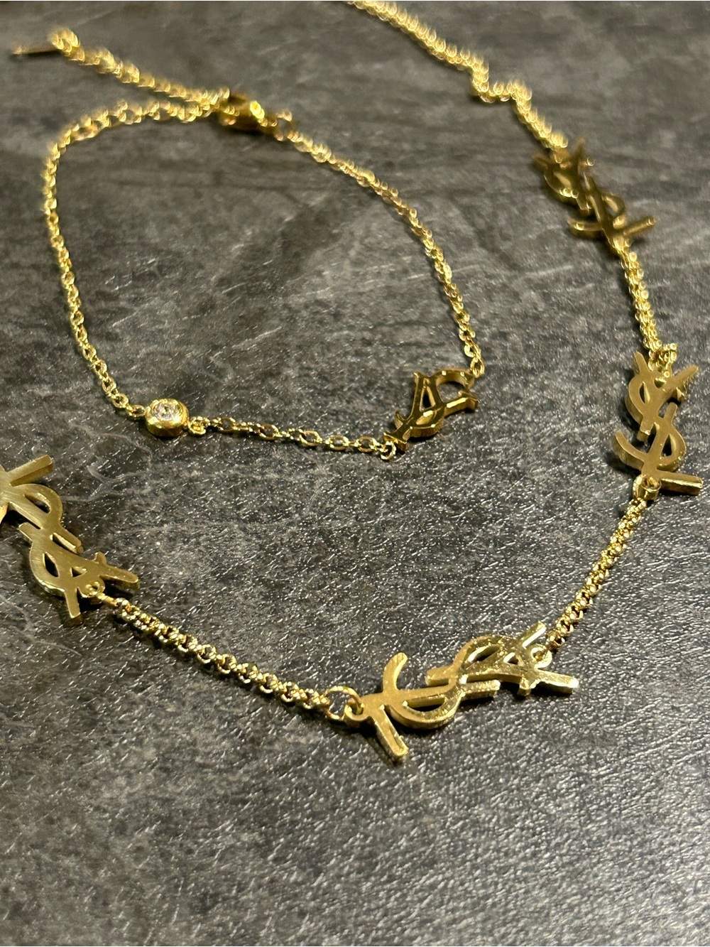 Gold-Tone Letter Link Necklace and Bracelet Set - Picture 5 of 6
